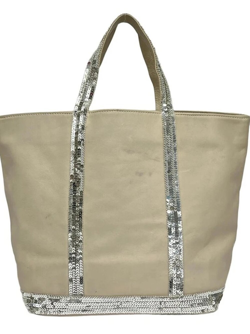 vanessa bruno Cream Silver Leather Sequins Tote Bag